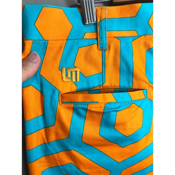 Loudmouth Golf Pants Sz 36x34L Orange And Teal Geometric Hexagon Athletic Retro - Picture 5 of 15
